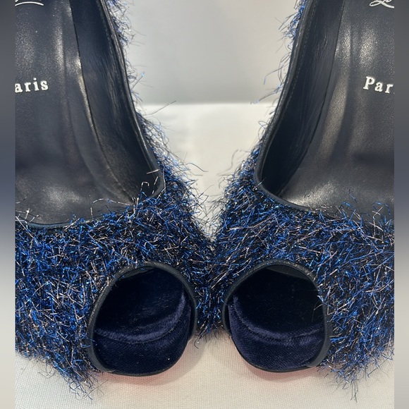 Christian Louboutin Very Prive 120 Peep Toe Heel size 39 Blue Metallic Tinsel - Picture 6 of 11